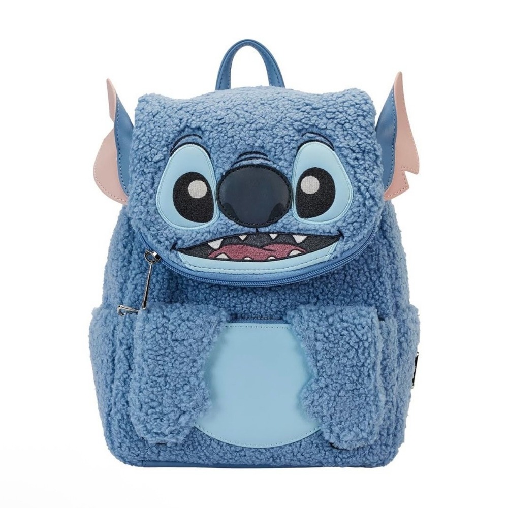 Loungefly Disney Lilo & Stitch Sherpa Mini Backpack Blue Plush Bag NWT